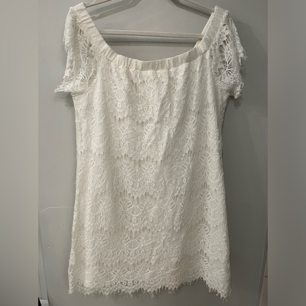 City Chic White lace off the shoulder dress